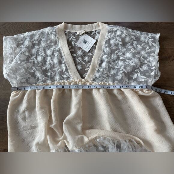 NWT Pol Bohemian Retro Lace Sheer Panel Embroidered Short Sleeve Dress White Med - Picture 11 of 12